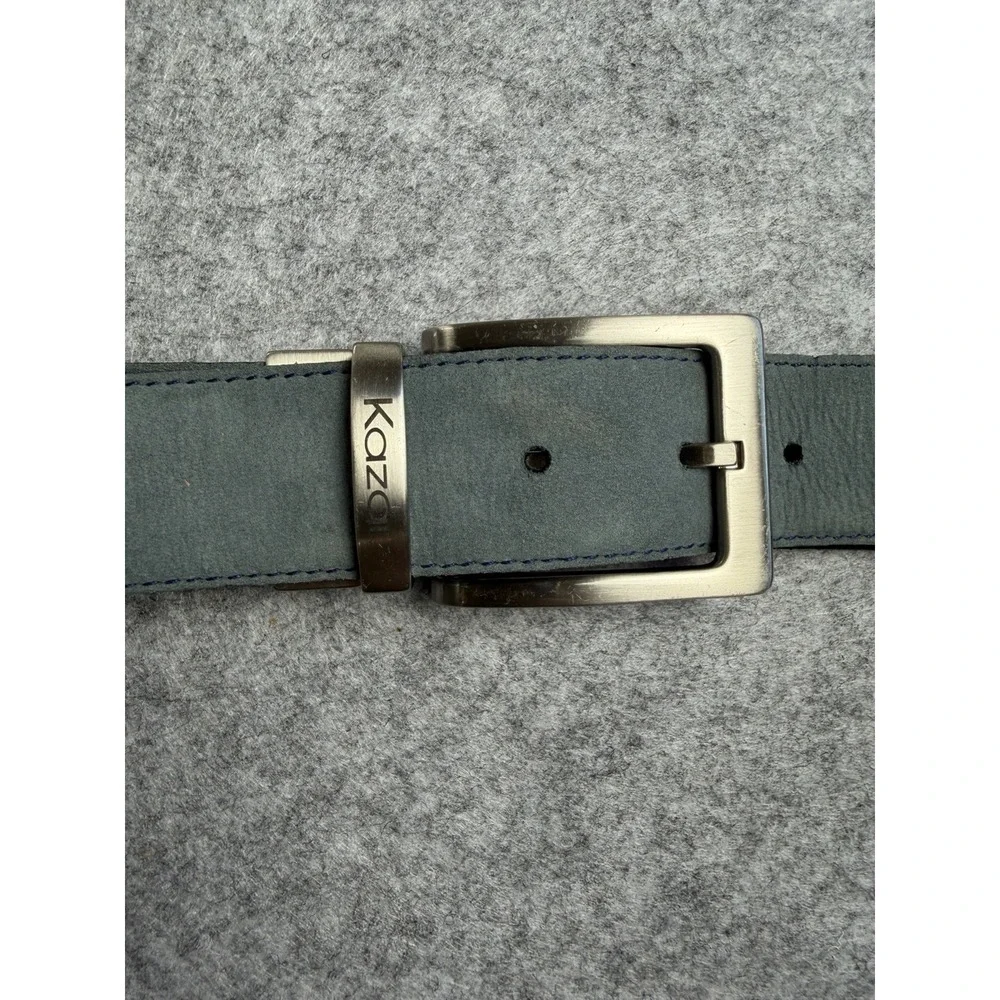 Kazar Mens Size 45 Double Sided Nubuck Leather Black Gray Belt Silver Buckle